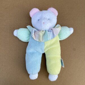 Vintage Eden Pastel Terry Cloth Bear Plush Stuffed Animal Stripped Ruffle Collar